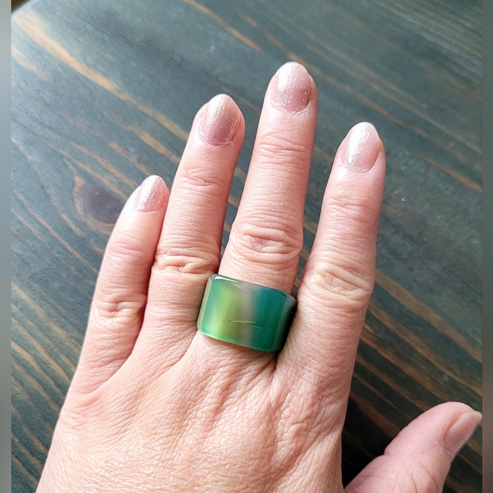 Brazilian Green Agate Gemstone Ring, Size 8